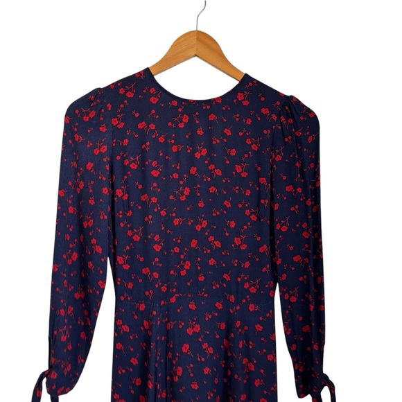 Reformation Womens Zelda Floral Midi Dress Sz 0 Poppy Blue Red Slit 3/4 Sleeve - Picture 5 of 13